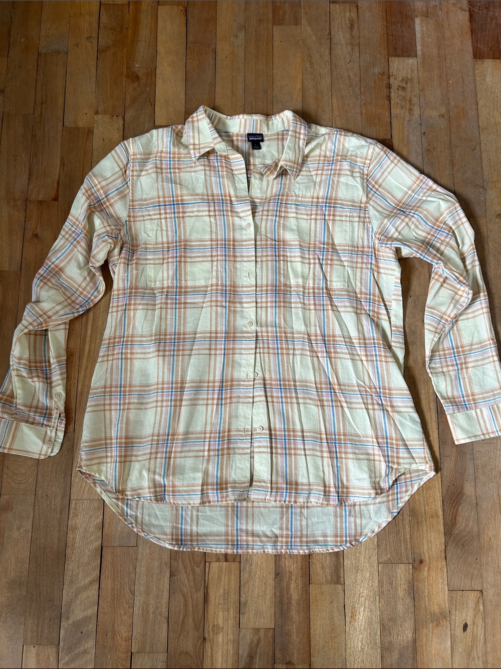 Patagonia Plaid Button-Up Shirt in Cream and Orange